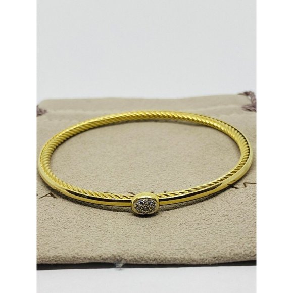 DAVID YURMAN Confetti Bangle Bracelet Diamonds 18K Yellow Gold  7.5” 2.6MM Wide - Picture 1 of 10